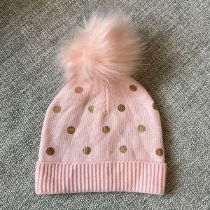 Pink hat with rose gold dots. Size 0-6 months